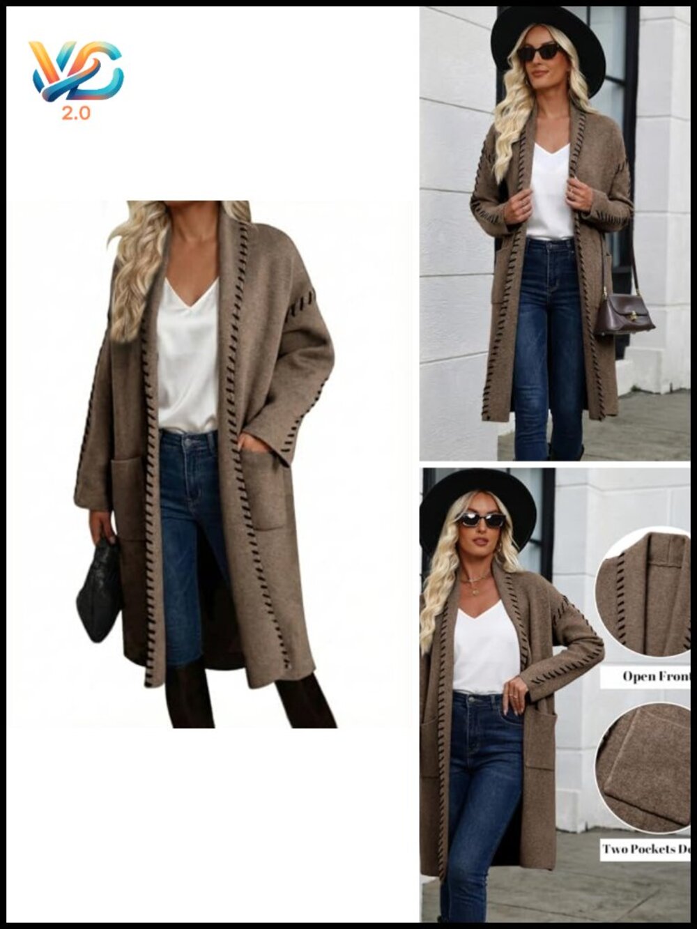 Oversized Long Cardigan Sweater Chunky Knit Open Front Coatigan with Pockets